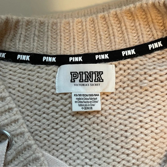 PINK Victoria’s Secret Cream Lace-up Front Oversized Sweater Xsmall Women’s - Picture 8 of 10